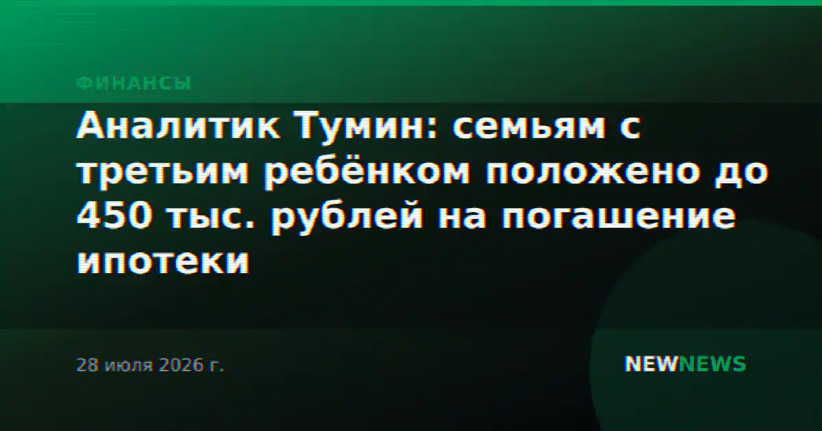 Аналитик Тумин: семьям с третьим ребёнком положено до 450 тыс. рублей на погашение ипотеки