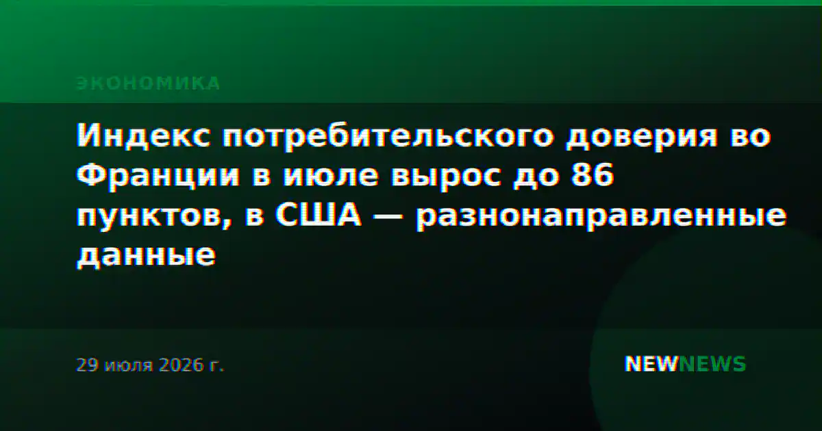 Индекс потребительского доверия во Франции в июле вырос до 86 пунктов, в США — разнонаправленные данные