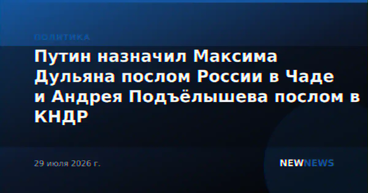 Путин назначил Максима Дульяна послом России в Чаде и Андрея Подъёлышева послом в КНДР
