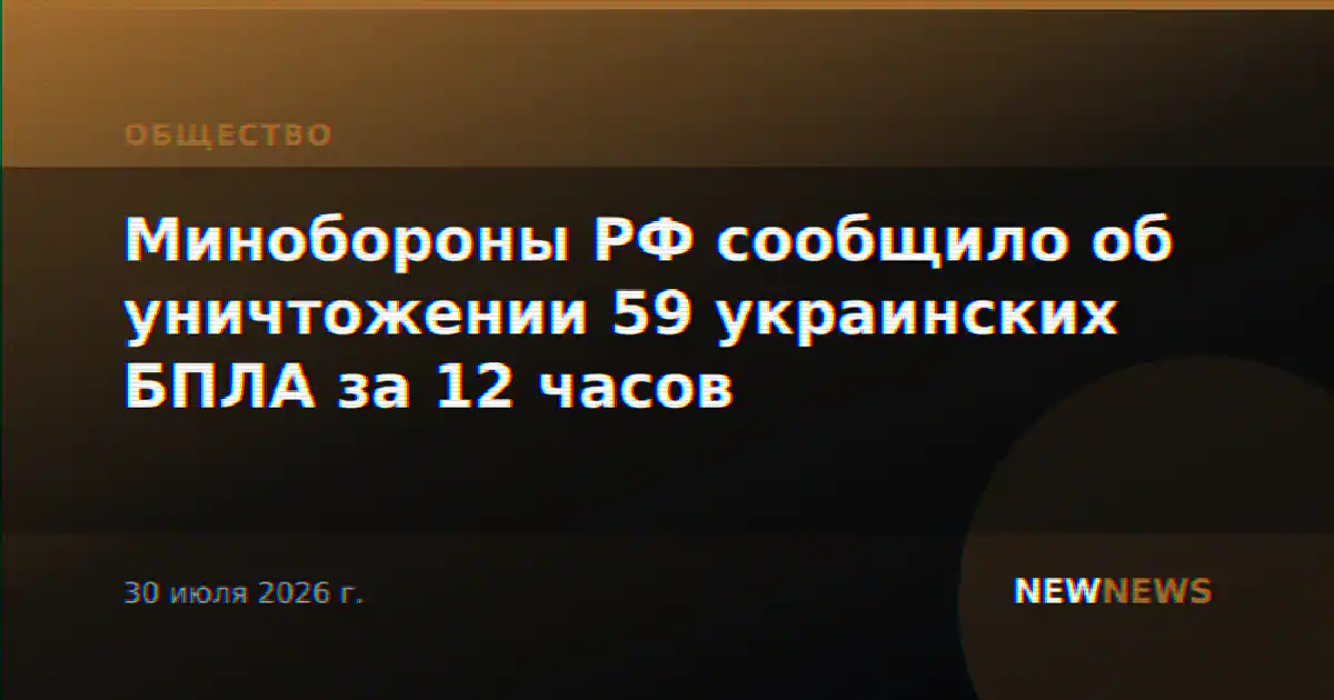 Минобороны РФ сообщило об уничтожении 59 украинских БПЛА за 12 часов