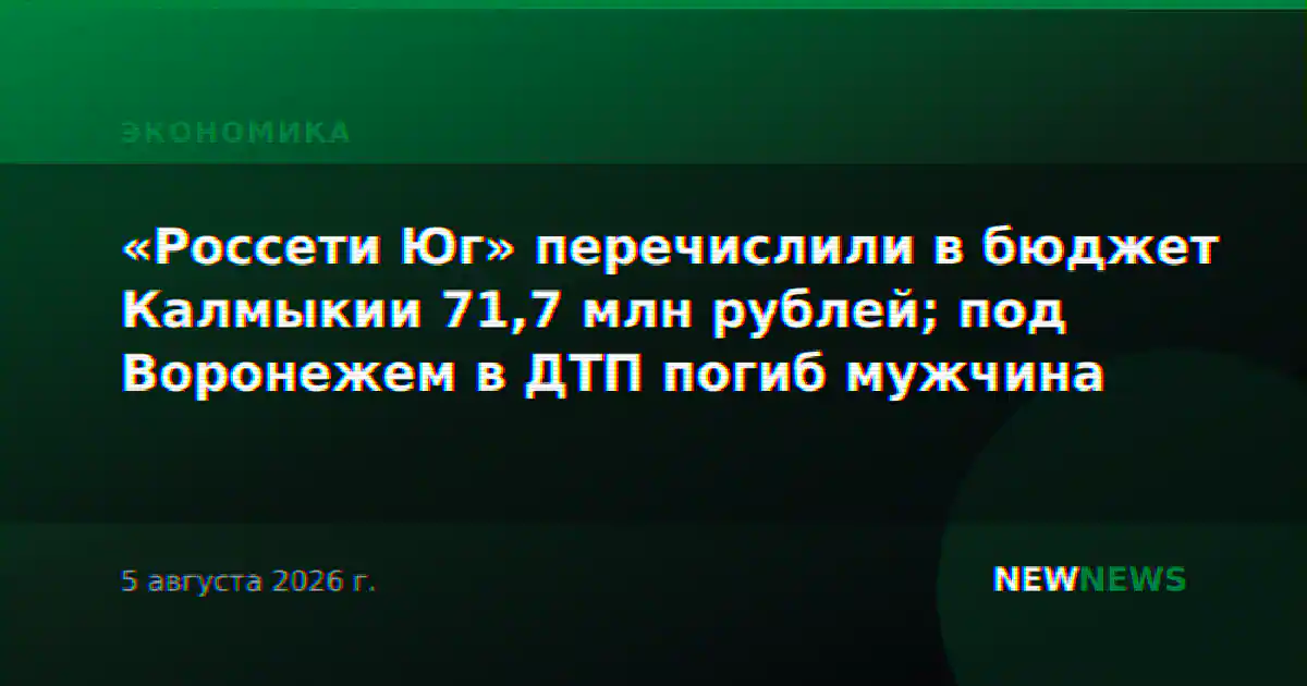 «Россети Юг» перечислили в бюджет Калмыкии 71,7 млн рублей; под Воронежем в ДТП погиб мужчина