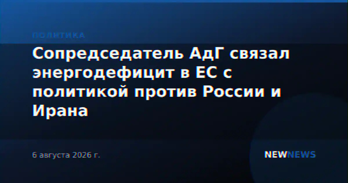 Сопредседатель АдГ связал энергодефицит в ЕС с политикой против России и Ирана