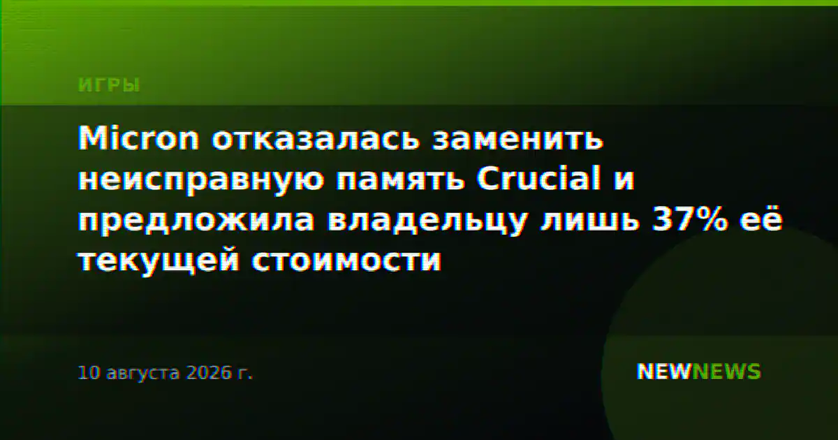 Micron отказалась заменить неисправную память Crucial и предложила владельцу лишь 37% её текущей стоимости