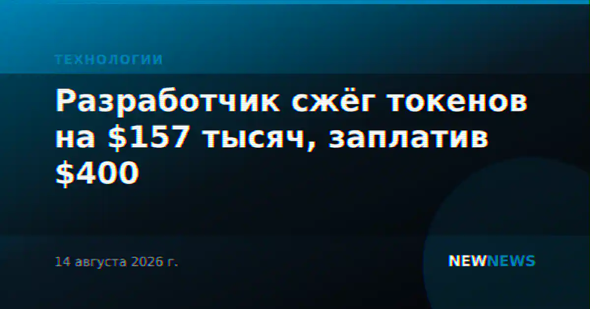 Разработчик сжёг токенов на $157 тысяч, заплатив $400