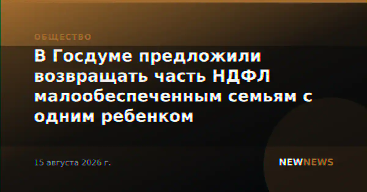 В Госдуме предложили возвращать часть НДФЛ малообеспеченным семьям с одним ребенком