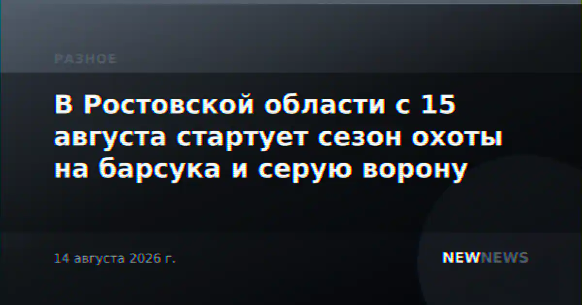 В Ростовской области с 15 августа стартует сезон охоты на барсука и серую ворону