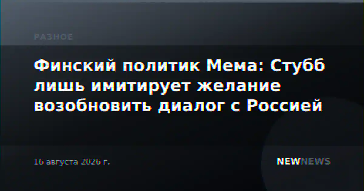 Финский политик Мема: Стубб лишь имитирует желание возобновить диалог с Россией